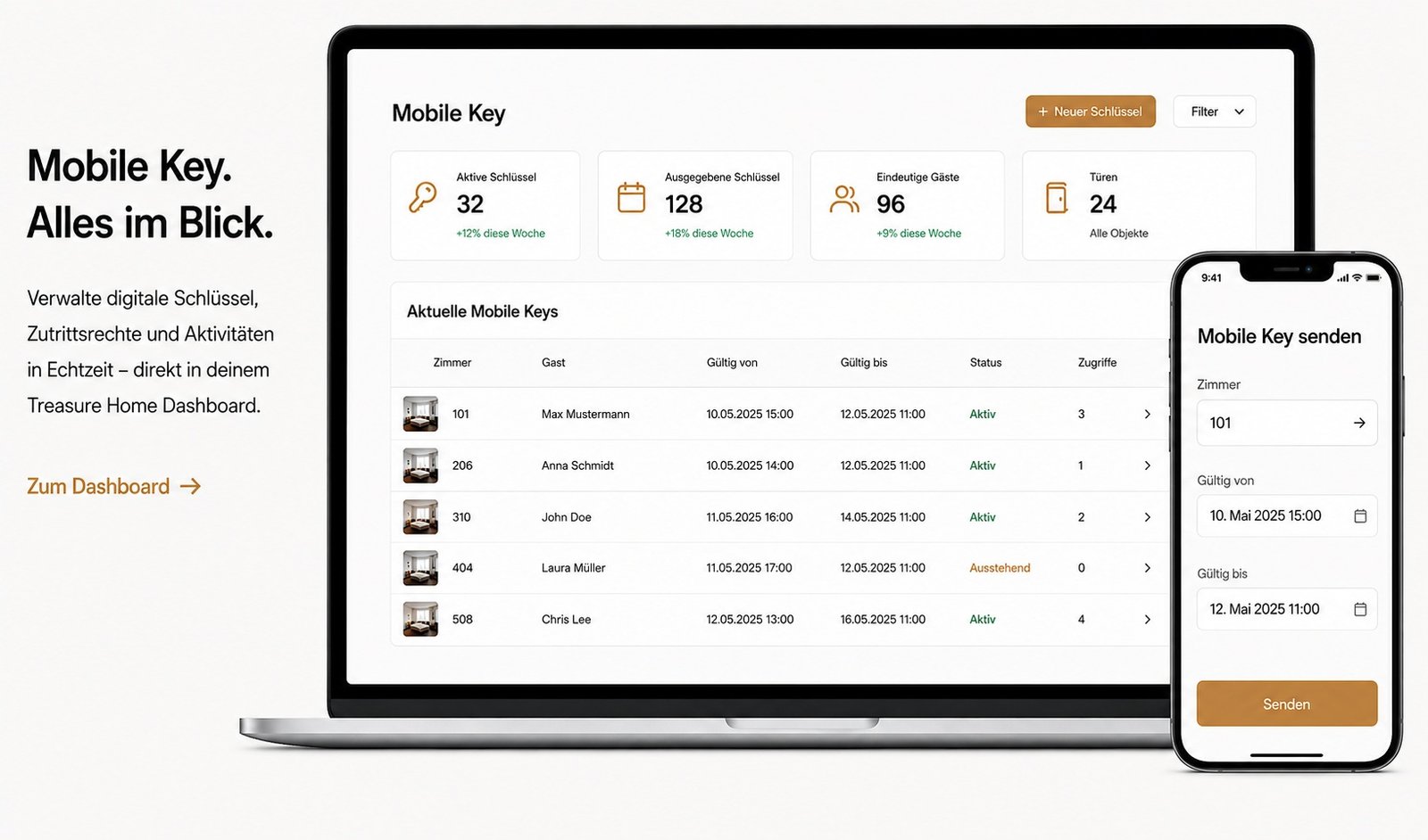 Treasure Home Dashboard für digitale Schlüssel