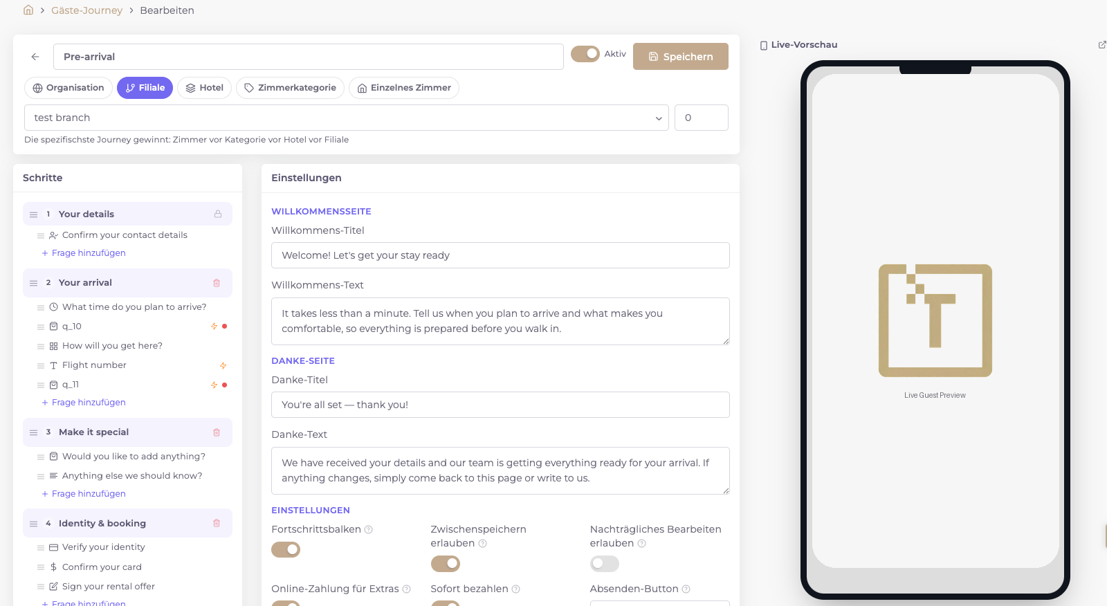 Treasure Home dynamischer Guest Journey Builder